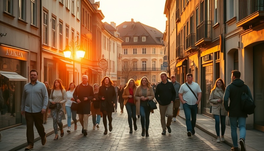Bustling English street at sunset with pedestrians, highlighting England tourist tax.