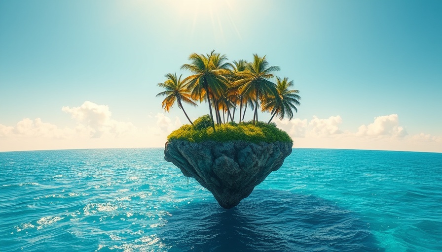 Surreal island with palm trees representing regenerative tourism in Caribbean.