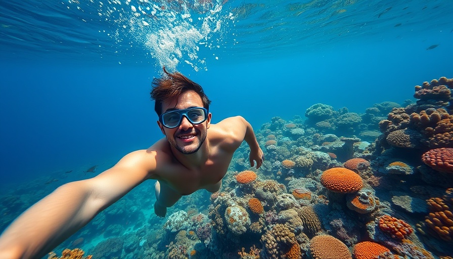 Swimmer exploring coral reefs in ocean conservation travel feature.