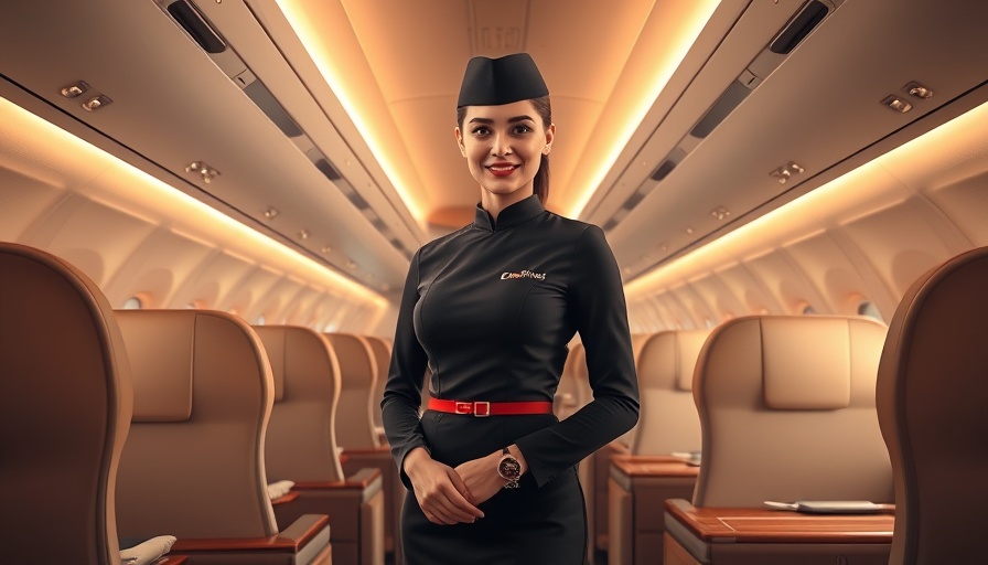 Emirates Boeing 777 Business Class cabin with attendant in Madrid.