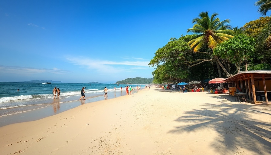Beautiful Andaman beach with stalls and trees, perfect for a holiday.