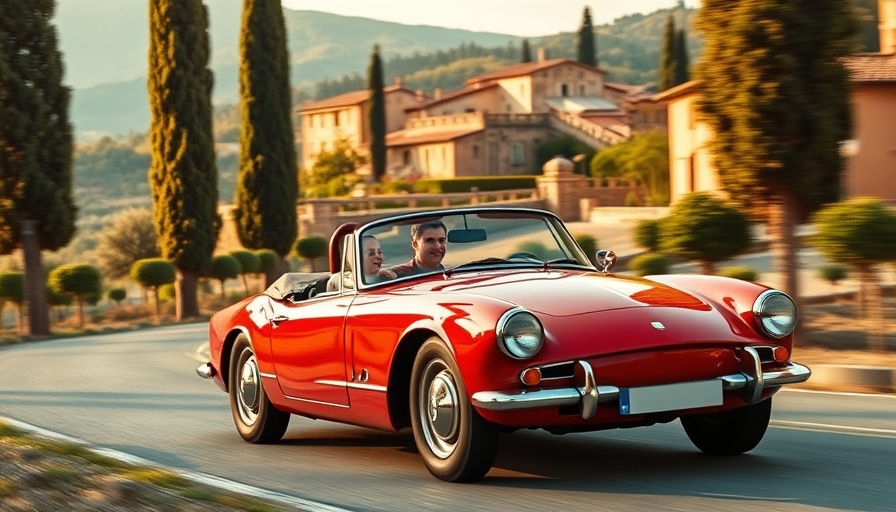 Red vintage convertible on a Tuscany Dolce Vita Driving Tour.