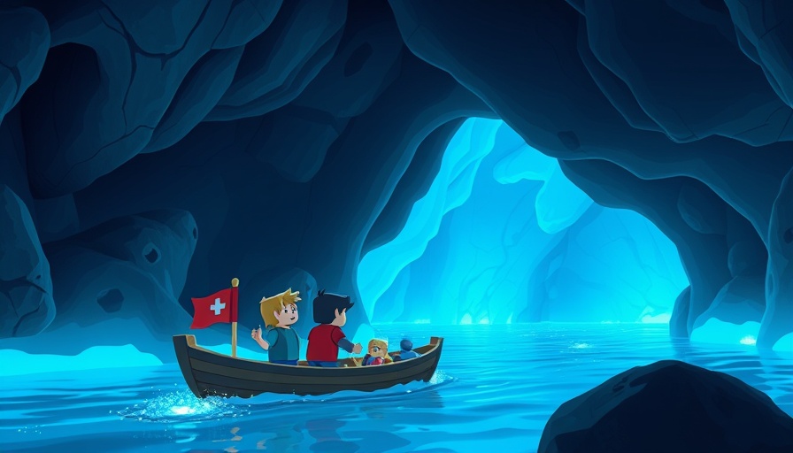 Blocky animated adventurers navigate glowing cave, travel news this week.