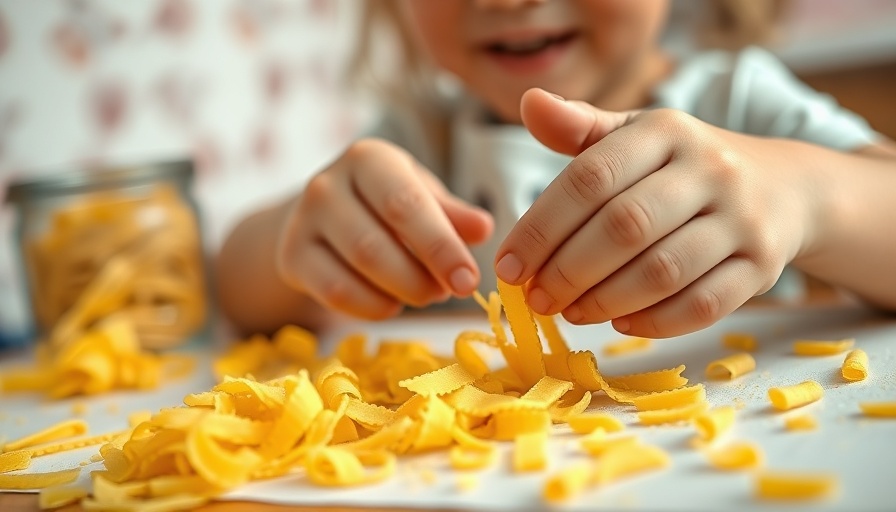 Child crafting with pasta, a fun family activity.