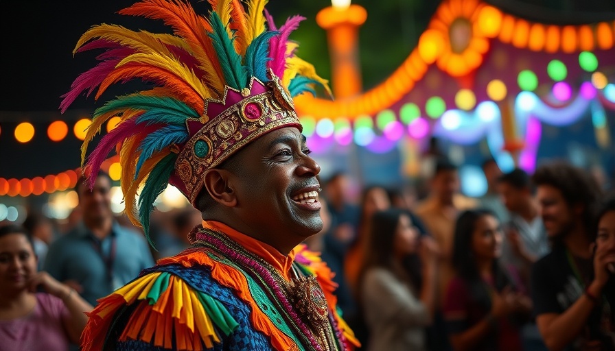 Colorful festival-goer at cultural event today in vibrant costume.