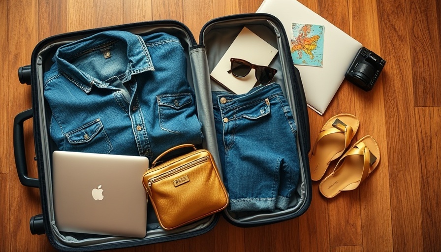 Travel essentials for a Las Vegas getaway neatly arranged.