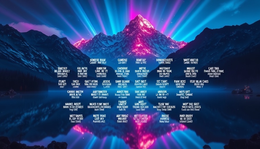Tahoe Live festival neon poster with artist lineup and mountain.