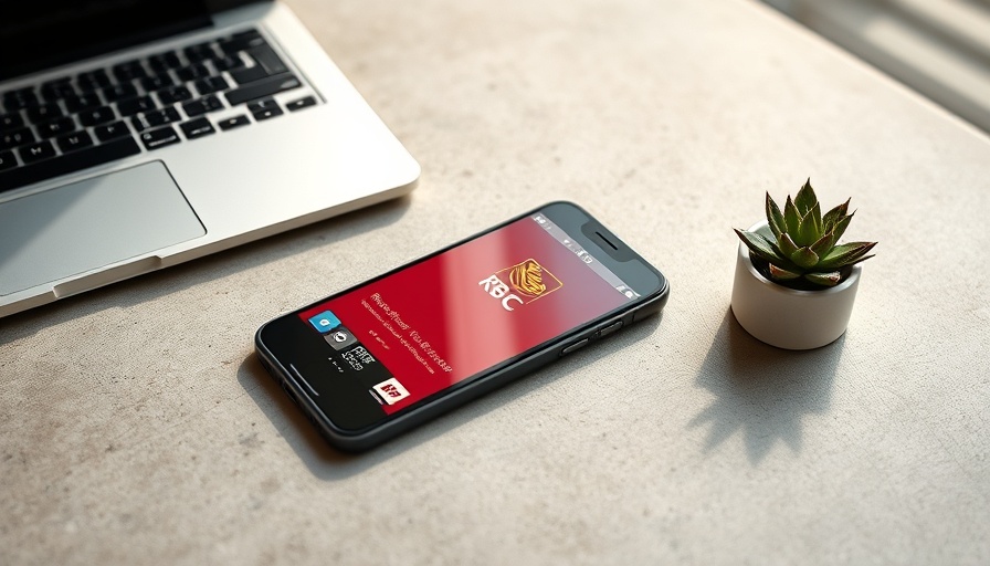 Modern smartphone with RBC app, laptop, plant; earn cash back rebates on RBC credit cards.