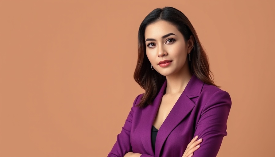Confident woman in purple blazer posing, travel news US context.
