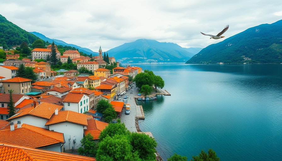 Stunning lakeside town with terracotta rooftops surrounded by mountains and greenery, ideal for traveling tips.