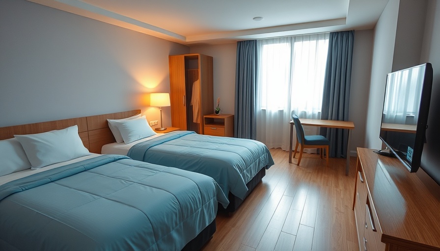 Cozy budget hotel room in Europe with twin beds and modern decor