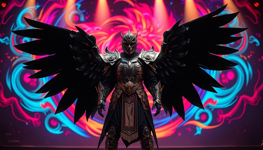 Stunning theatrical performance with a performer in elaborate armor and wings, vibrant stage lights in travel news this week.