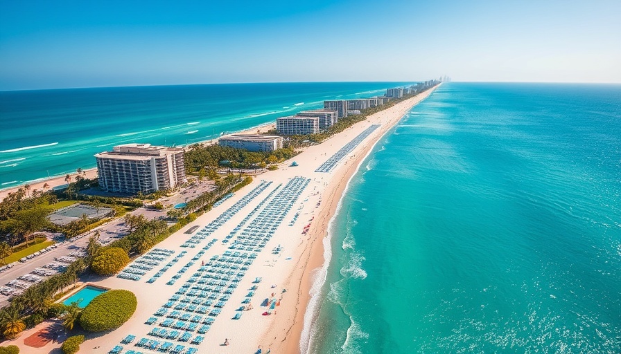 Aerial view of Miami Beach, captured during fall, showcasing the coastline and vibrant surroundings.
