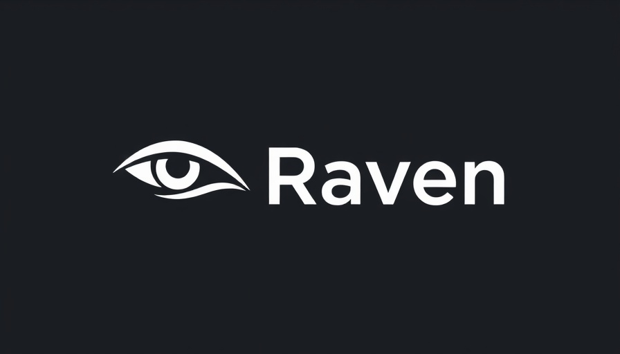 Minimalistic logo design with an eye symbol and 'Raven' text, dark background
