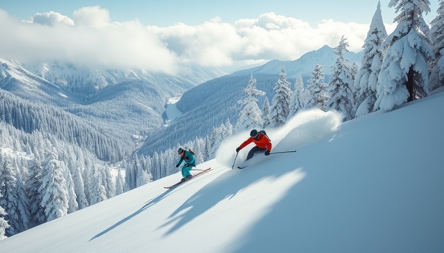 Skiers at scenic Vail Resorts piste in snowy environment.