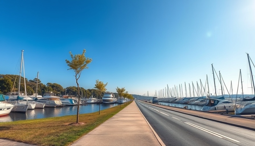 Tranquil marina with boats docked under a clear blue sky, perfect travel adventure.