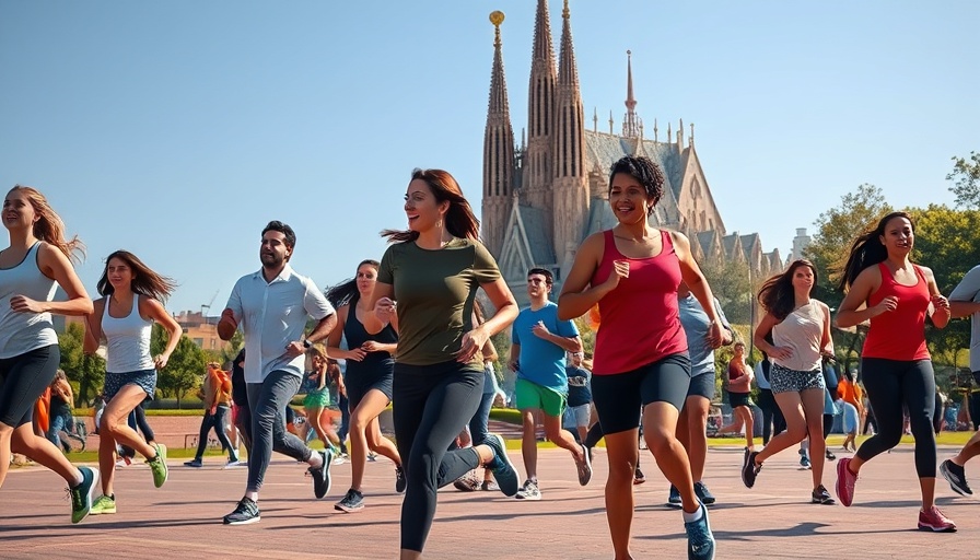 Active people enjoying outdoor activities in a vibrant Barcelona park.