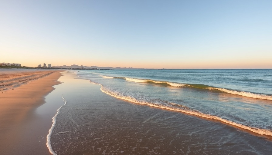 Serene coastal beach during sunset, ideal for choosing a travel destination.