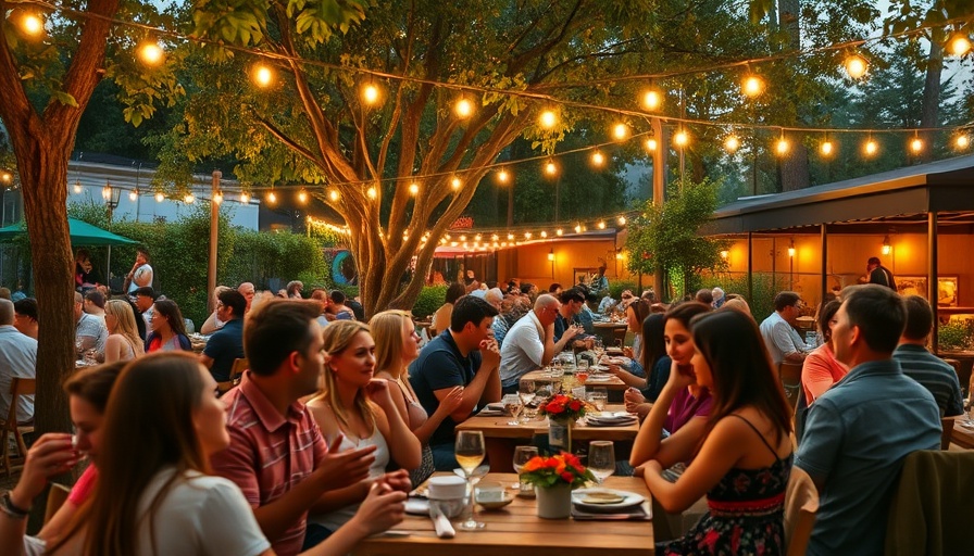 Family enjoying outdoor dining in Charlotte, vibrant evening setting.