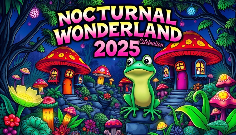 Nocturnal Wonderland 2025 Celebration poster with psychedelic art.