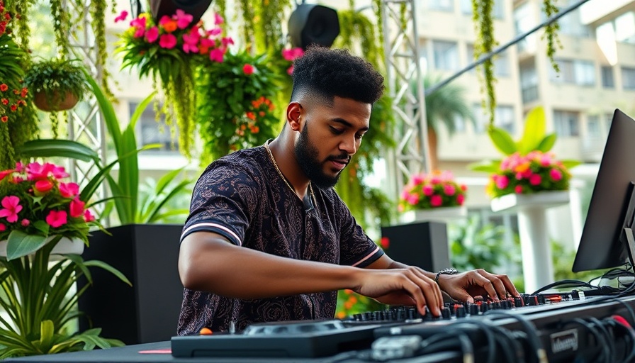 DJ performing at cultural events today amid lush greenery