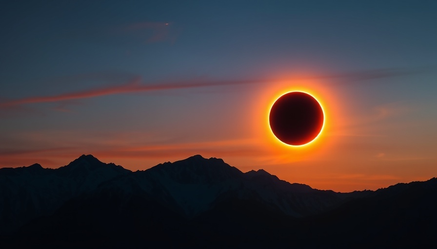 Total solar eclipse over shadowed mountains, perfect travel planning moment.