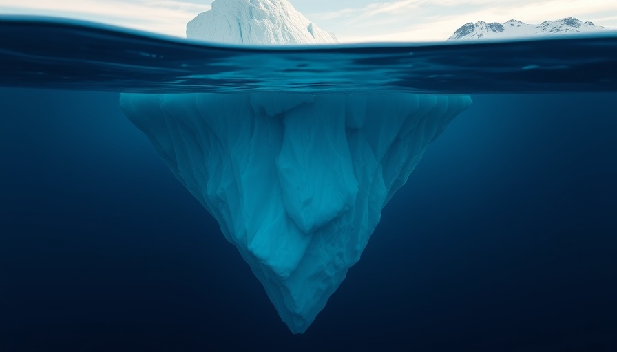 Illustration of iceberg highlighting undertourism's hidden impact in arctic setting.