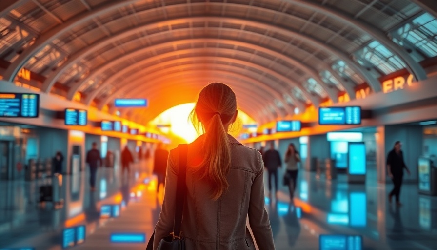 ETIAS requirements for UK travelers: woman in airport at sunset