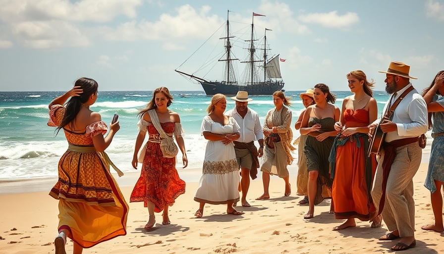 Columbus Festival in Porto Santo with people in historical costumes on a beach.