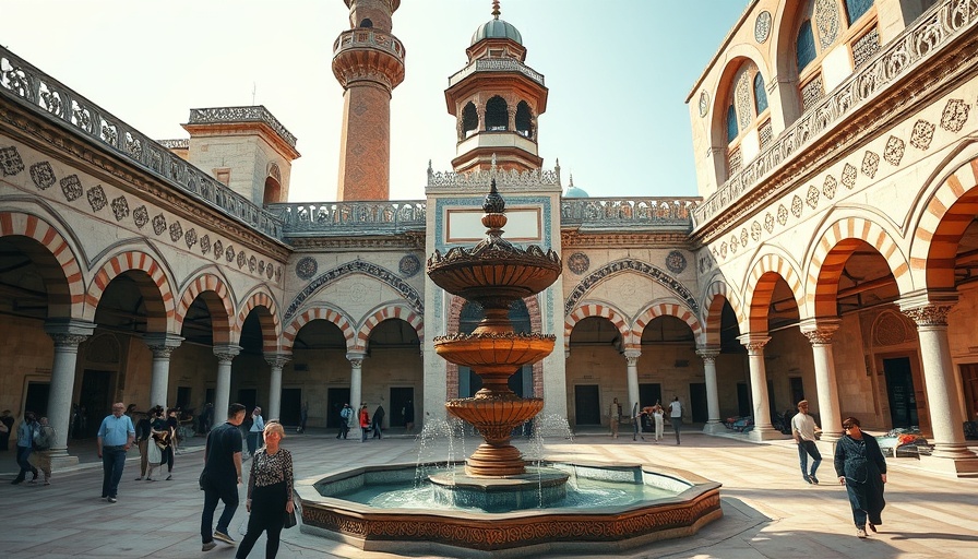 Exploring an ornate mosque on a budget trip.