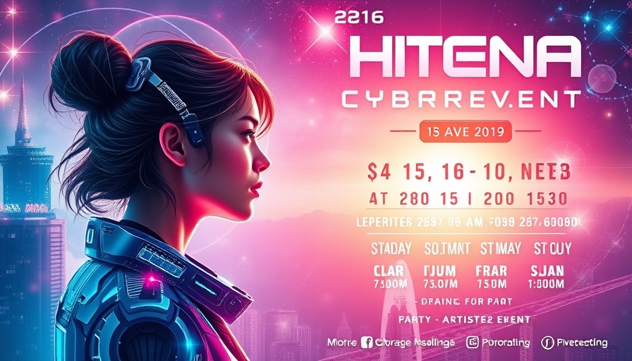 Futuristic digital city event poster with cosmic theme for cultural events today.