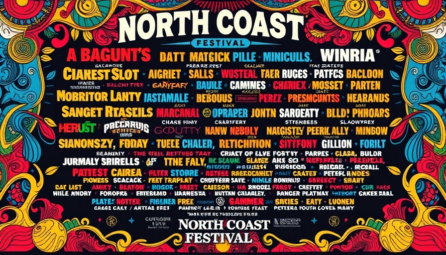 North Coast 2025 festival lineup poster with artist names and designs.