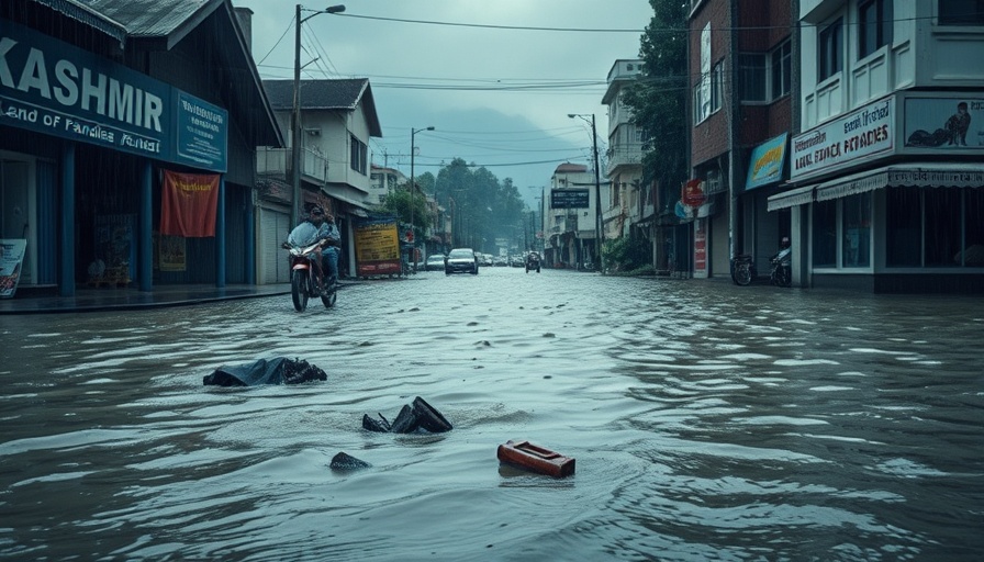 Jammu and Kashmir floods: submerged street and rainy scene.