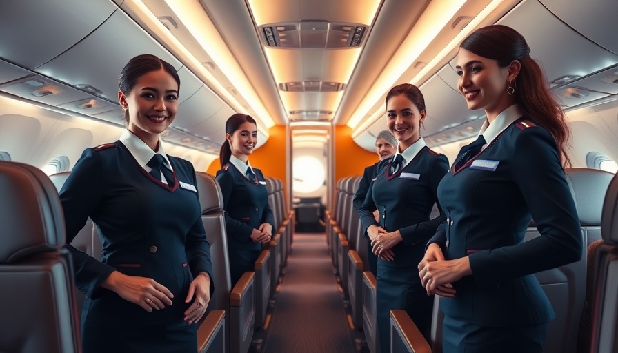 Luxury airplane cabin with attendants in travel news.