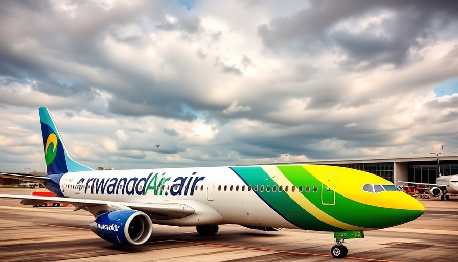 RwandAir new aircraft parked at airport, showcasing vibrant colors.