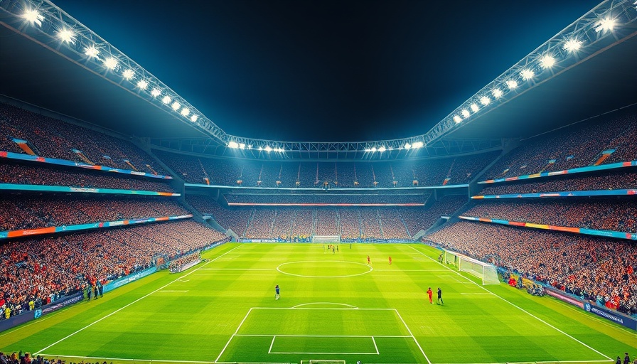 Vibrant football stadium scene with energetic crowd
