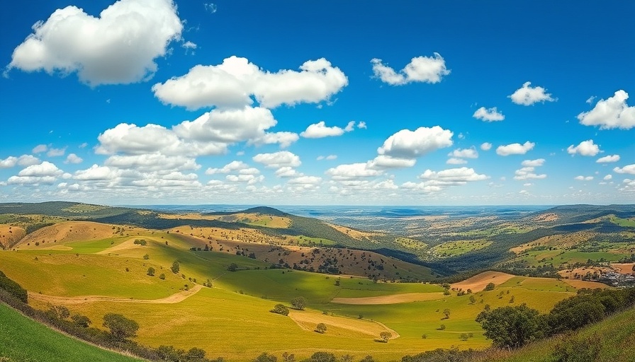 Scenic view of Mudgee hills under blue sky ideal for outdoor adventures.