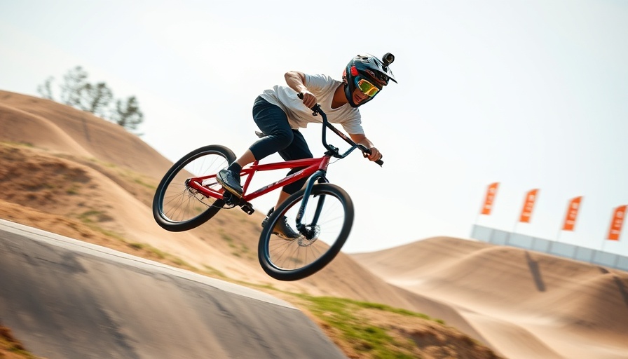 Cyclist jumping a slope at sporty September events, Hudayriyat Island.