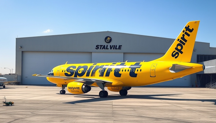 Bright yellow Spirit Airlines plane at airport for restructuring visuals.
