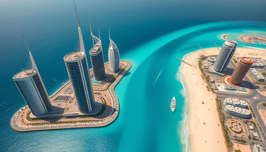 Dubai coastline with modern skyscrapers on Emirati Women’s Day 10th Anniversary.