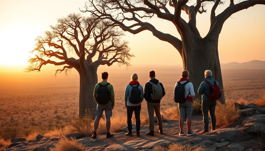 Heavenly hikes in Africa at sunset near a baobab tree.