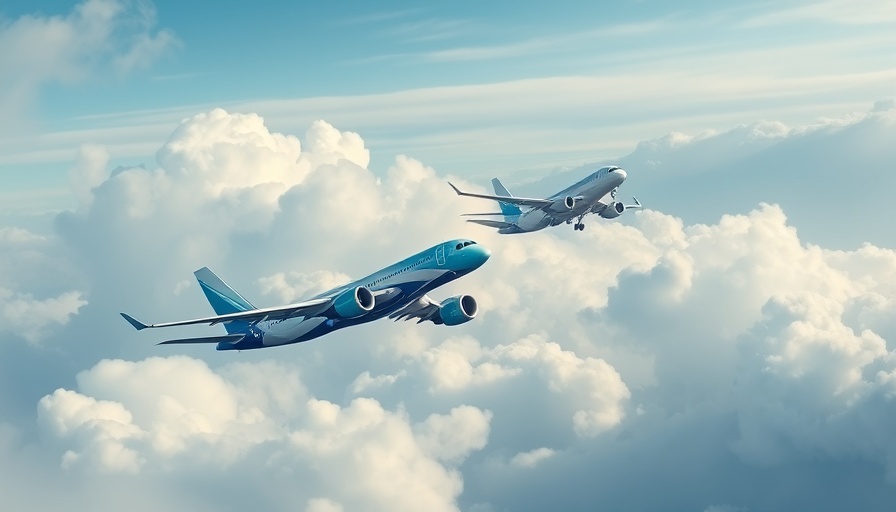 Commercial airplanes in flight, representing travelling cheaply.