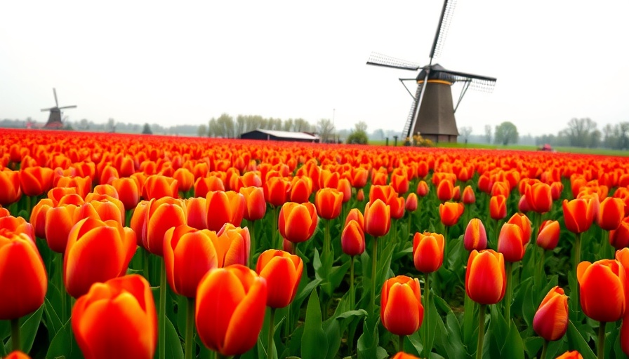 Tulip field and windmill in Dutch countryside, solo traveler guide.