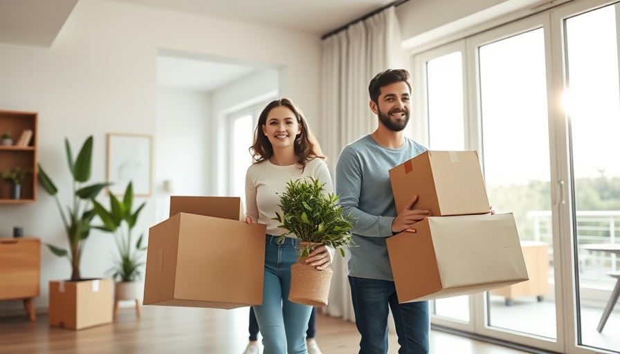Family moving into a new home, carrying boxes, depicts the cheapest way to move across country with kids.