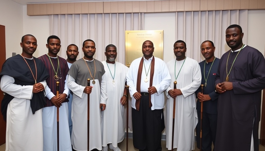 Men in traditional attire at Yabello Airport event indoors.