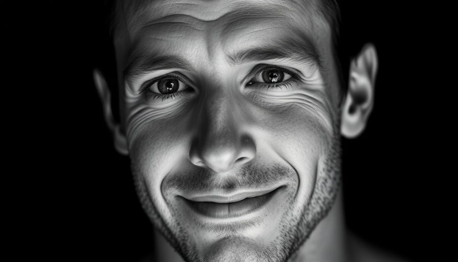 Close-up of a man in Saudi Arabia tourism campaign, monochrome.