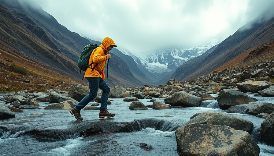 Hiker crosses stream in scenic mountains, travel news US.