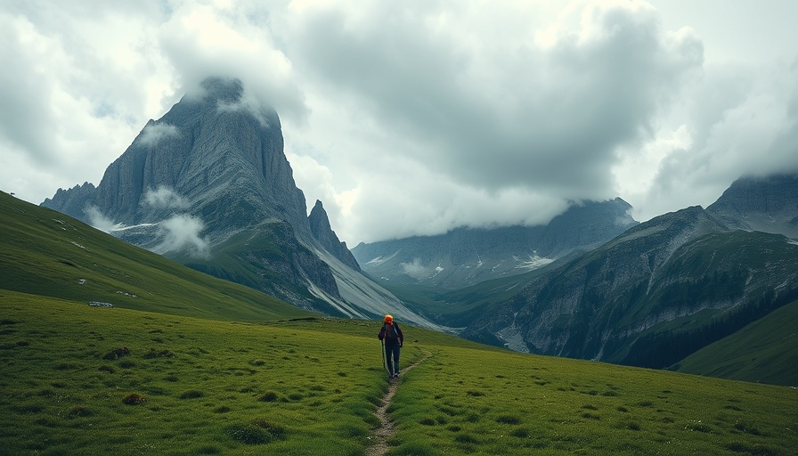 Hiker on Torre dei Scarperi hike under cloudy sky.