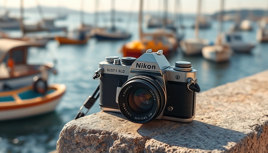 Vintage Nikon camera by harbor; perfect for free background remover for videos.