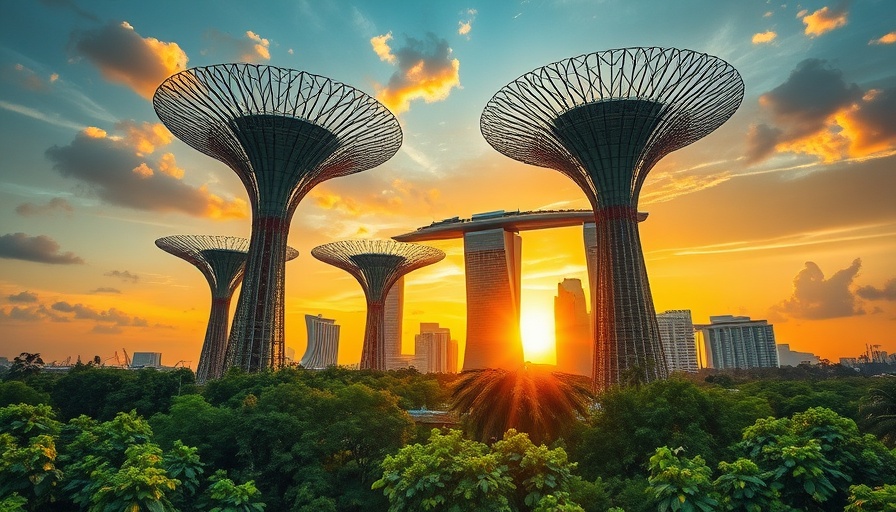 Singapore Airlines in-flight safety video with Supertree Grove at sunset.